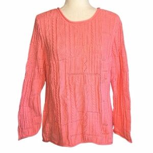 Appleseed's 100% Cotton Vibrant Coral Long Sleeve Knit Sweater Size Large